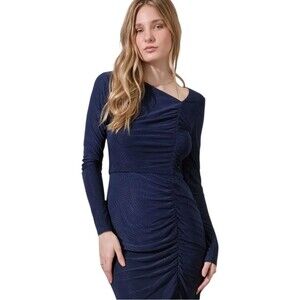 LONDON TIMES NWT Women’s Size 14 Navy Asymmetrical Ruched Dress